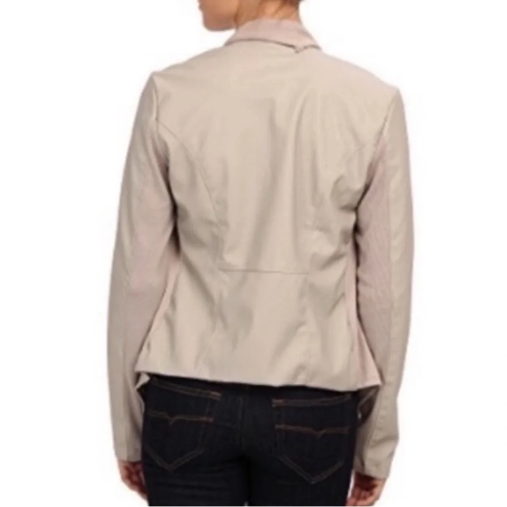Blank NYC Drape Moto Jacket Asymmetrical‎ Full Zip Faux Leather Pink Tan M